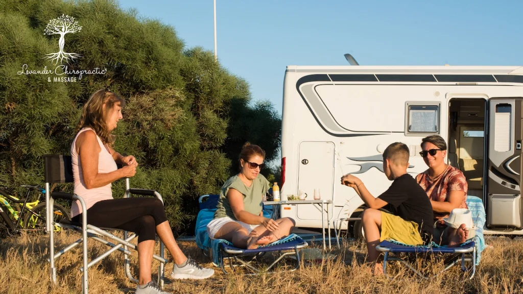 a group of people enjoying time outdoors while traveling in an RV camper